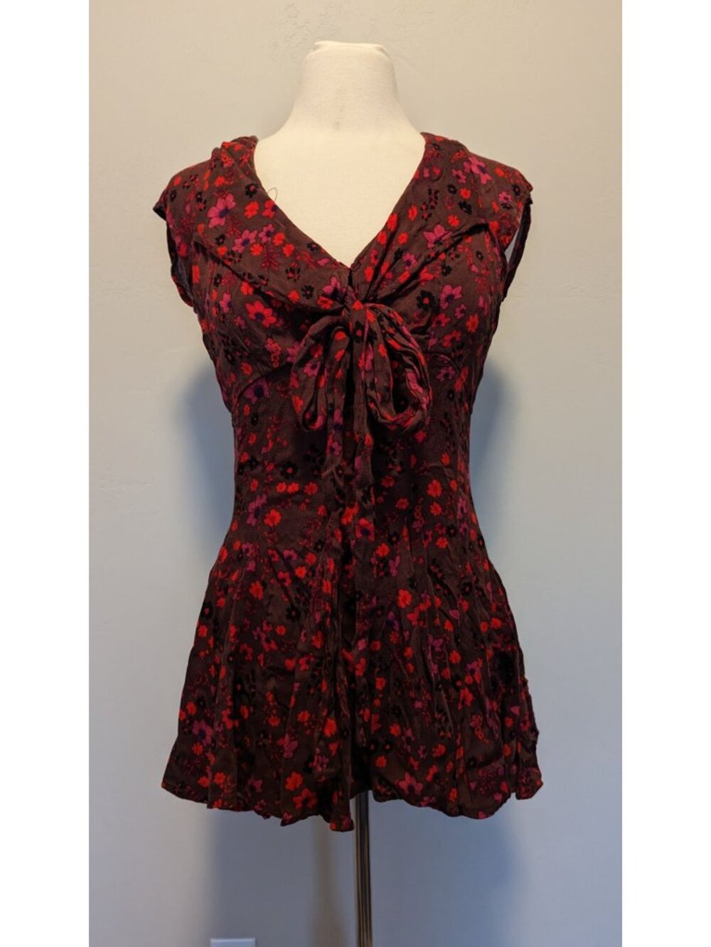 Free People Vintage Inspired Floral Open Back Tie-Front Dress Medium
